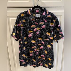 Hurley Black Shirt with Pink and Yellow Tropical Print
